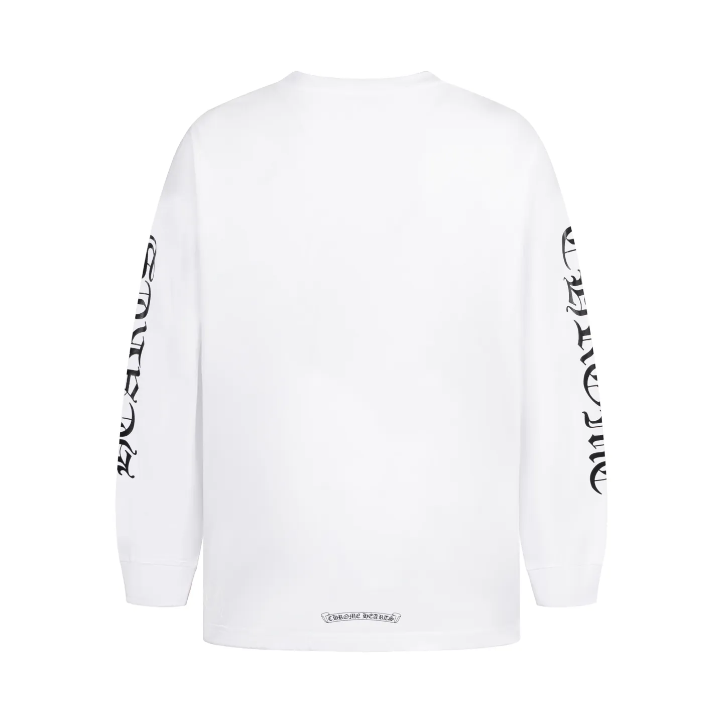 🅿️320 [Exclusive supply] CH Crow Heart Neck Sanskrit Long Sleeve (White) The fabric is lightly brushed cotton 180g fabric. The upper body is super skin-friendly and soft. The original main label wash mark, silver thread anti-counterfeiting laser, purchased the original version to develop 1:1 restoration, glue printing is consistent with the original version. They are all black and cyan (green light), not the ordinary black fake version in the market. The collar thread is also dyed in the same vat. Size:S/M/L
